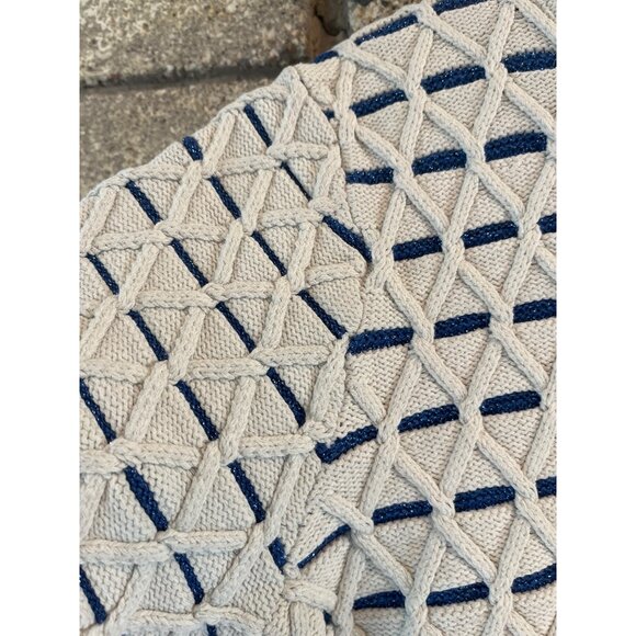 Kate Spade Womens Short Sleeve Knit Sweater Blue & Cream Geometric Pattern Cotto - Picture 5 of 10